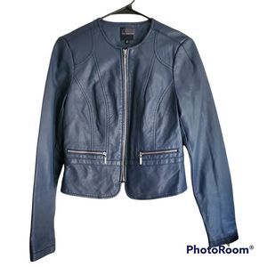 The Limited Womens Blue Faux Leather Edgy Moto Style Jacket Size XS